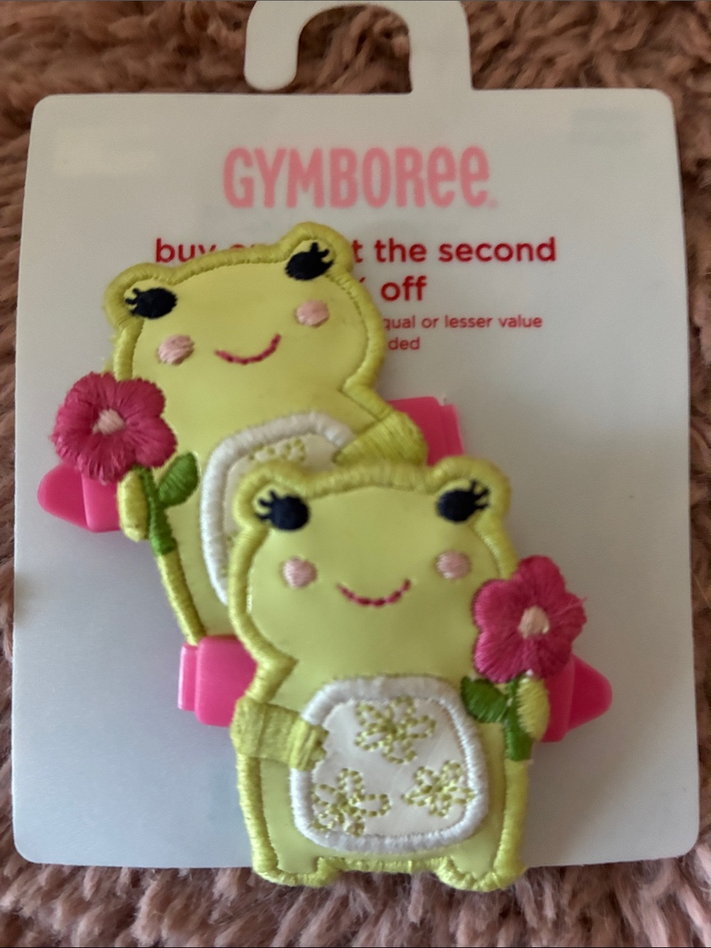 Gymboree Yellow Frog Hair Clips with Pink Flower Accents
